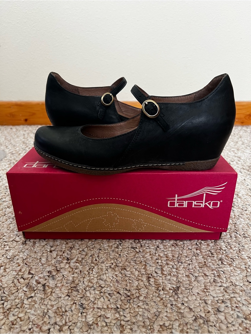 Dansko Loralie Black Leather Mary Jane Wedge
